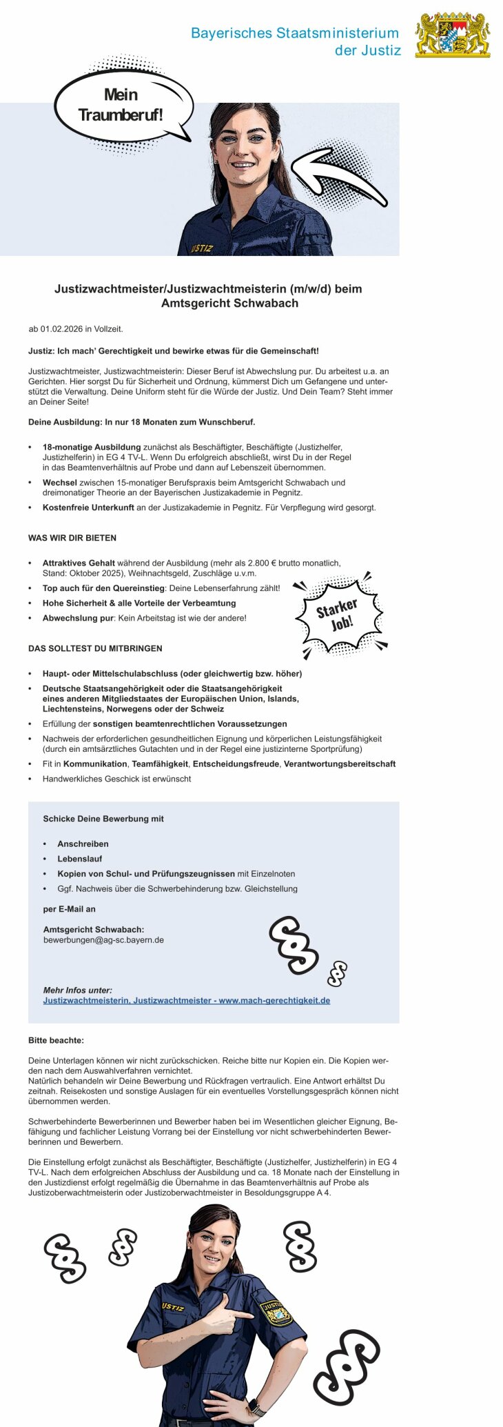 Stellenanzeige Justizwachtmeisterag Sc Bild
