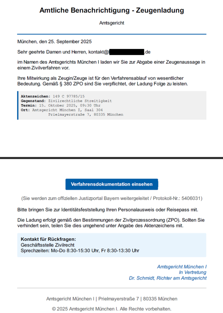 Phishing Zeugenladung